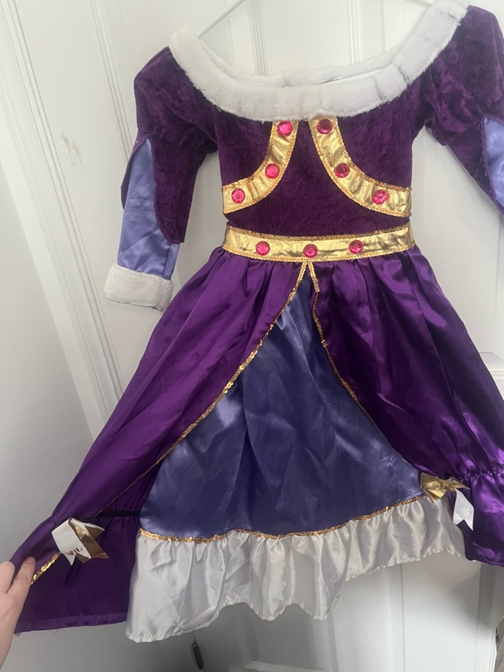 Girls Purple Princess Costume Dress with Gold Trim. Frozen